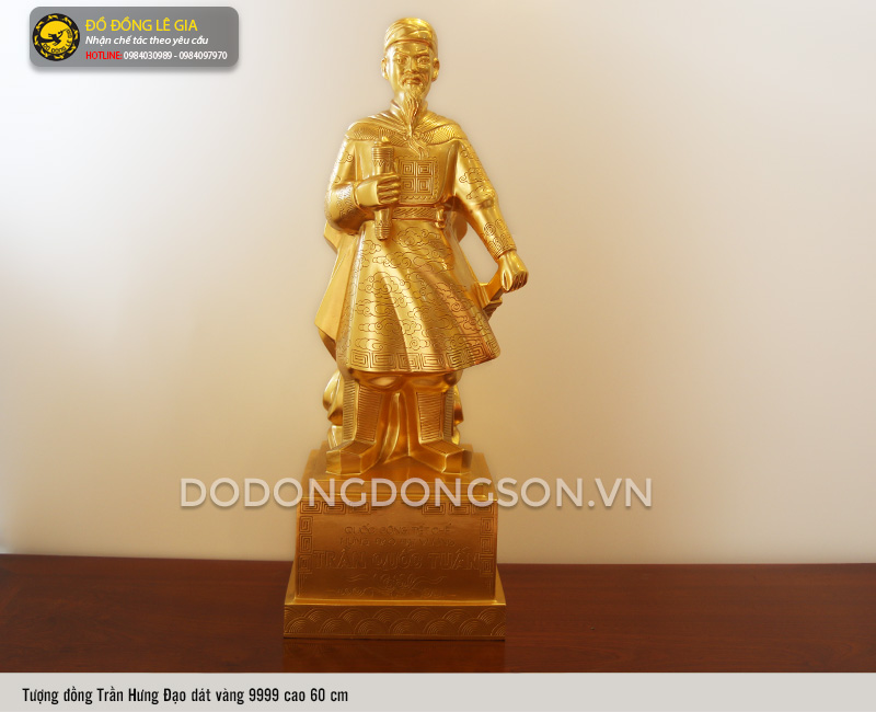 Tượng Quốc công tiết chế Trần Hưng Đạo cao 60cm thếp vàng 9999