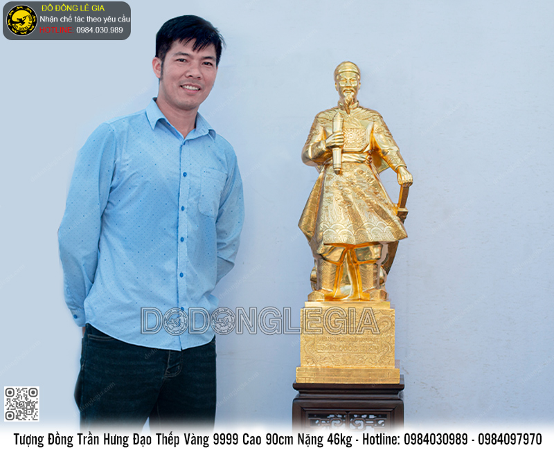 Tượng Trần Hưng Đạo Bằng Đồng Cao 90cm Dát Vàng 9999