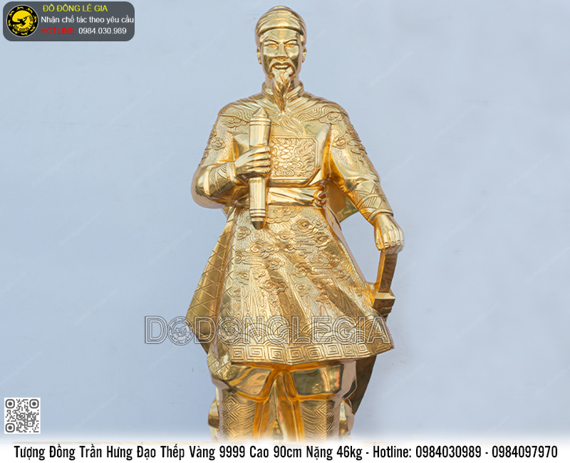 Tượng Trần Hưng Đạo Bằng Đồng Cao 90cm Dát Vàng 9999