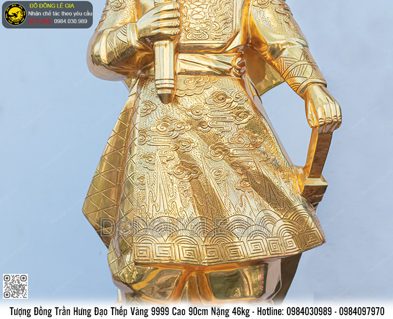 Tượng Trần Hưng Đạo Bằng Đồng Cao 90cm Dát Vàng 9999