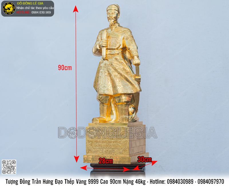 Tượng Trần Hưng Đạo Bằng Đồng Cao 90cm Dát Vàng 9999