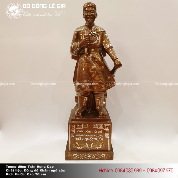 Tượng đồng Trần Quốc Tuấn cao 70 cm khảm ngũ sắc