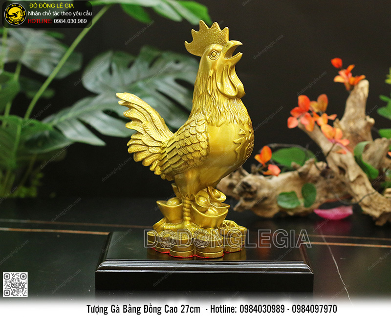 Tượng Gà Bằng Đồng Cao 27cm