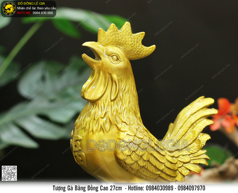 Tượng Gà Bằng Đồng Cao 27cm