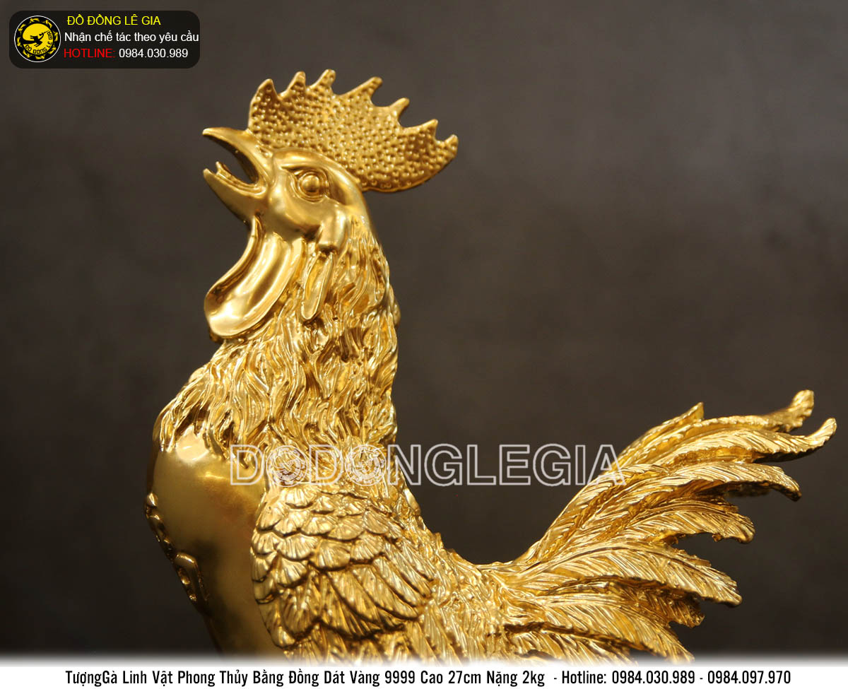 Tượng Linh Vật Gà Bằng Đồng Thếp Vàng 9999 | Đồ Đồng Đông Sơn - Đồ Đồng Mỹ  Nghệ Cao Cấp