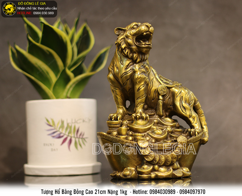 Tượng hổ tài lộc bằng đồng cao 21cm