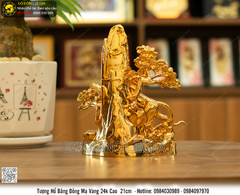 Tượng Hổ Bằng Đồng Mạ Vàng 24K Cao 21cm