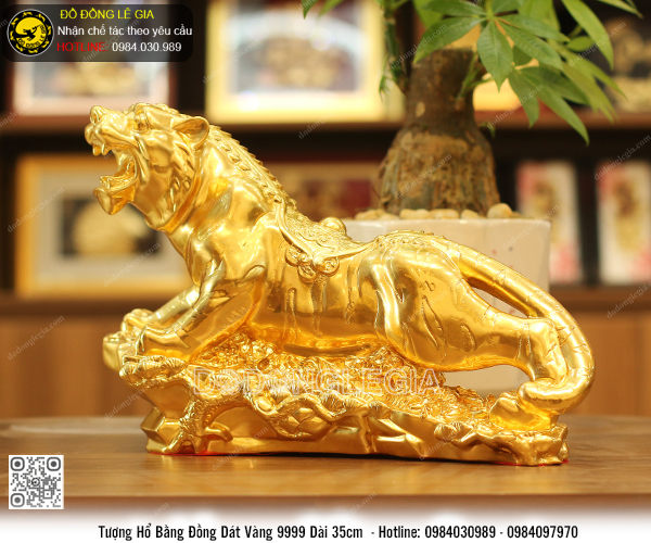 Tượng Hổ Đứng Cây Tùng dát vàng 9999 dài 35cm