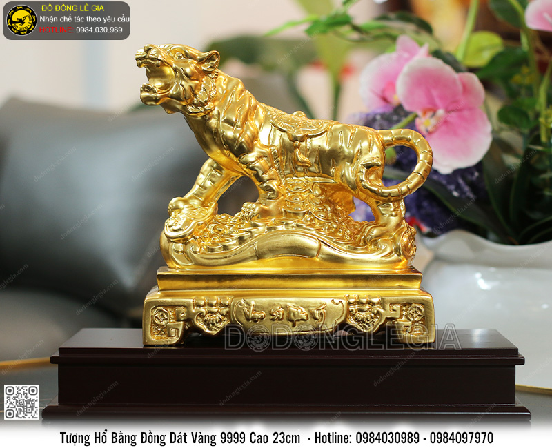 Tượng Hổ Bằng Đồng Thếp Vàng 9999 Cao 23cm