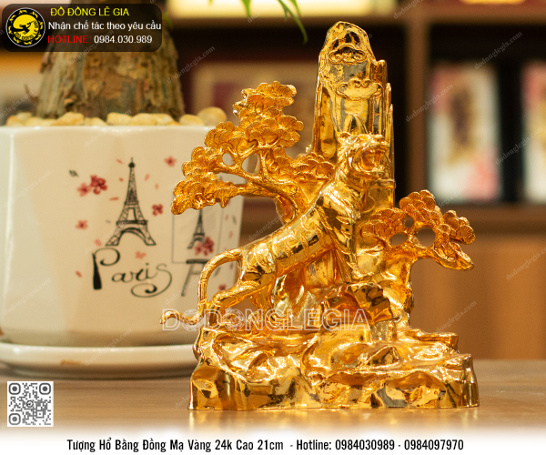 Tượng Hổ Bằng Đồng Mạ Vàng 24K Cao 21cm