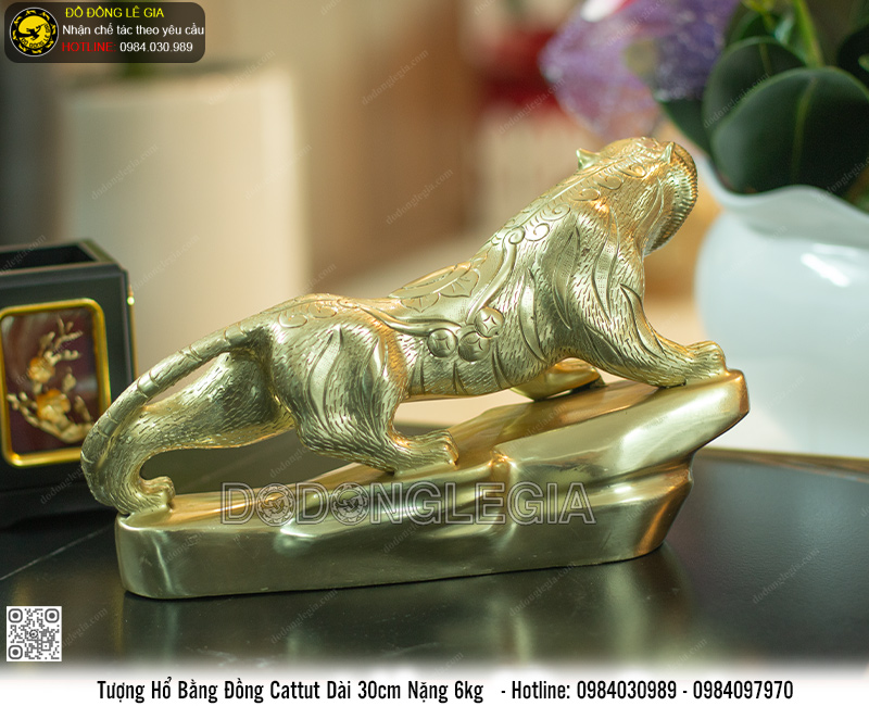 Tượng Hổ bằng đồng cattut dài 30cm