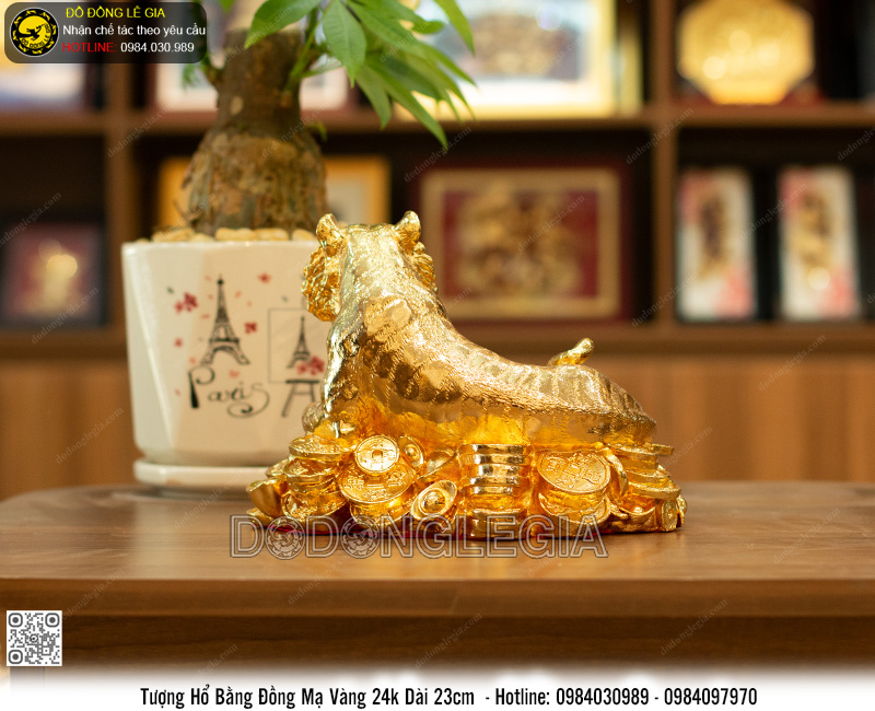 Tượng Hổ Nằm Núi Vàng mạ vàng 24k dài 23cm