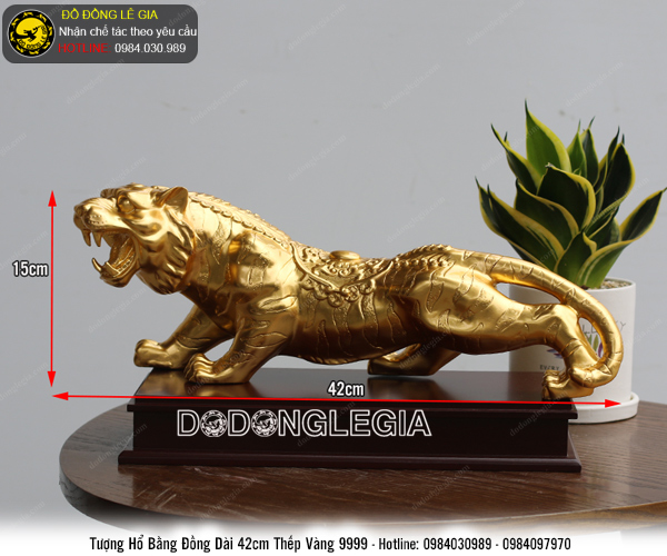 Tượng hổ bằng đồng thếp vàng 9999 dài 42cm