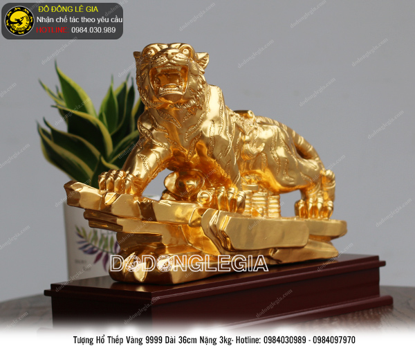Tượng linh vật Hổ thếp vàng 9999 dài 36cm
