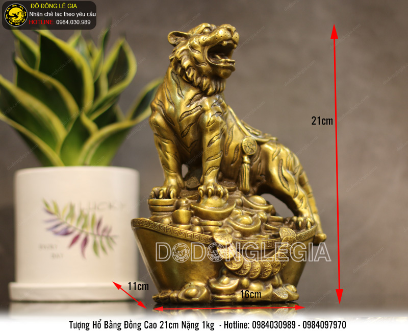 Tượng hổ tài lộc bằng đồng cao 21cm