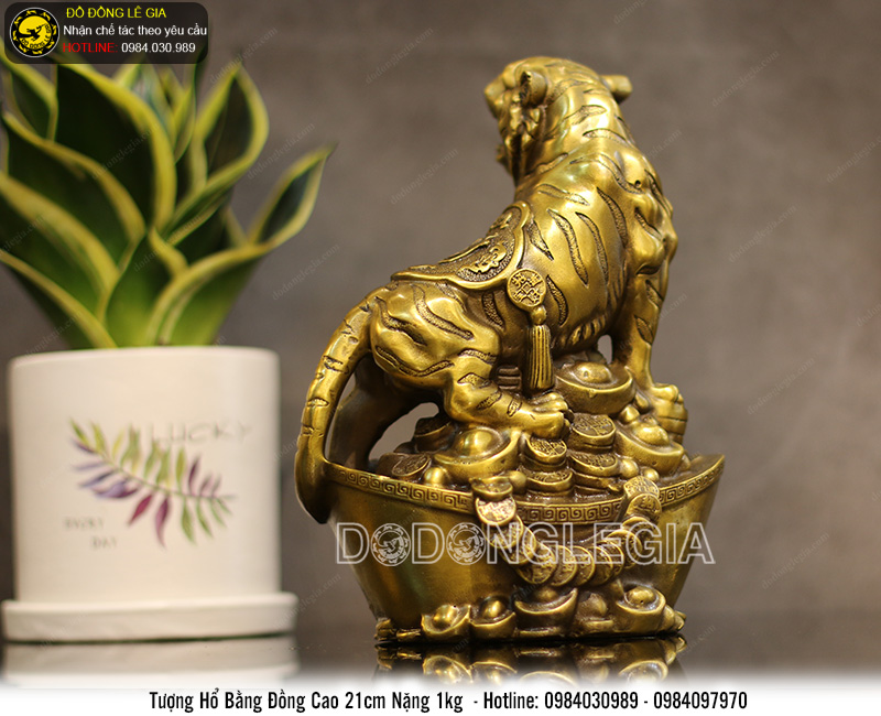 Tượng hổ tài lộc bằng đồng cao 21cm