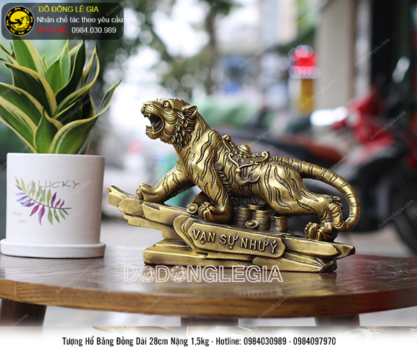 Tượng Hổ Vạn sự như ý bằng đồng cỡ to dài 28cm