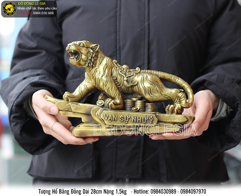 Tượng Hổ Vạn sự như ý bằng đồng cỡ to dài 28cm
