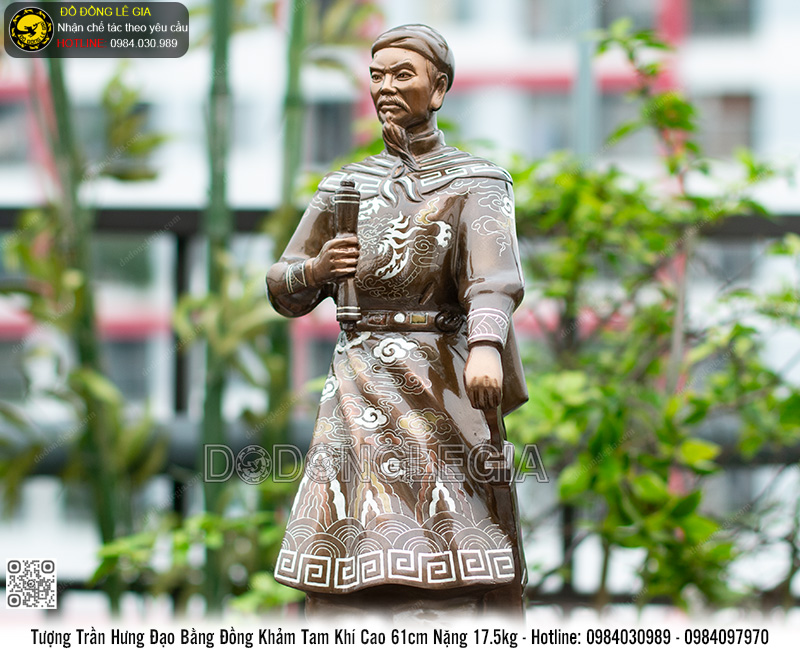 Tượng Trần Hưng Đạo Bằng Đồng Khảm Tam Khí Cao 61cm