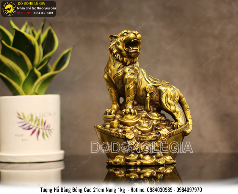 Tượng hổ tài lộc bằng đồng cao 21cm