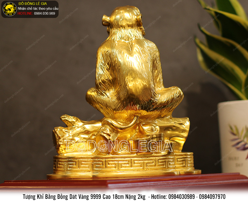 Tượng khỉ tài lộc bằng đồng thếp vàng 9999 
