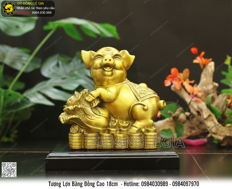 Tượng Linh Vật Lợn Bằng Đồng Cao 18cm Nặng 1,6kg