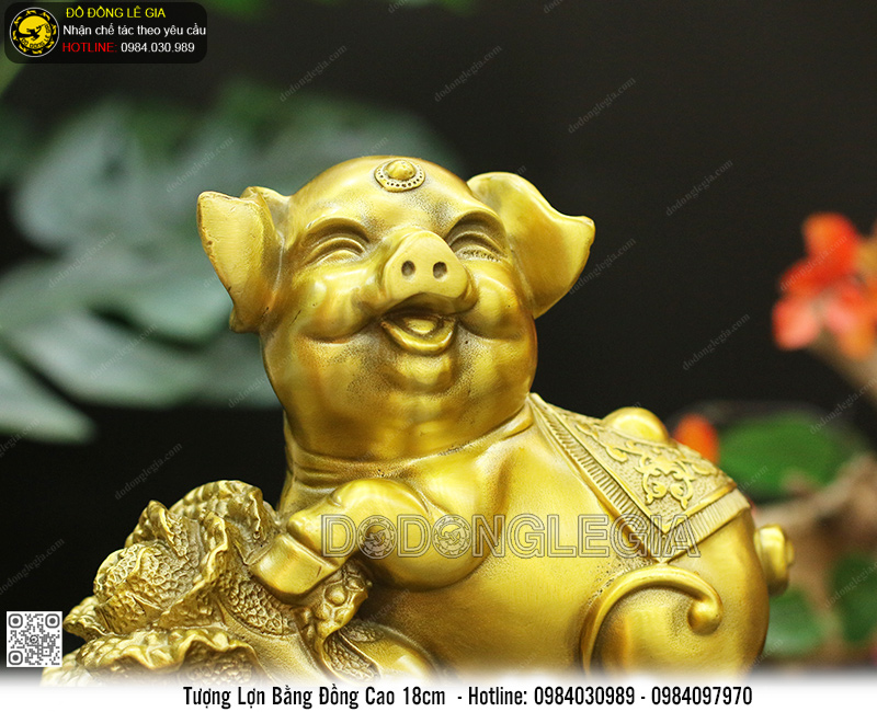 Tượng Linh Vật Lợn Bằng Đồng Cao 18cm Nặng 1,6kg