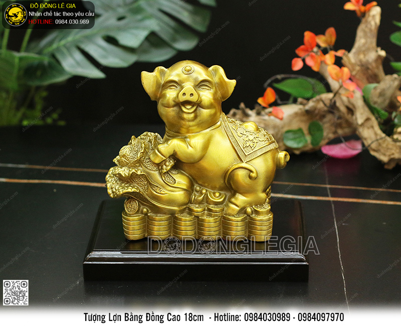 Tượng Linh Vật Lợn Bằng Đồng Cao 18cm Nặng 1,6kg