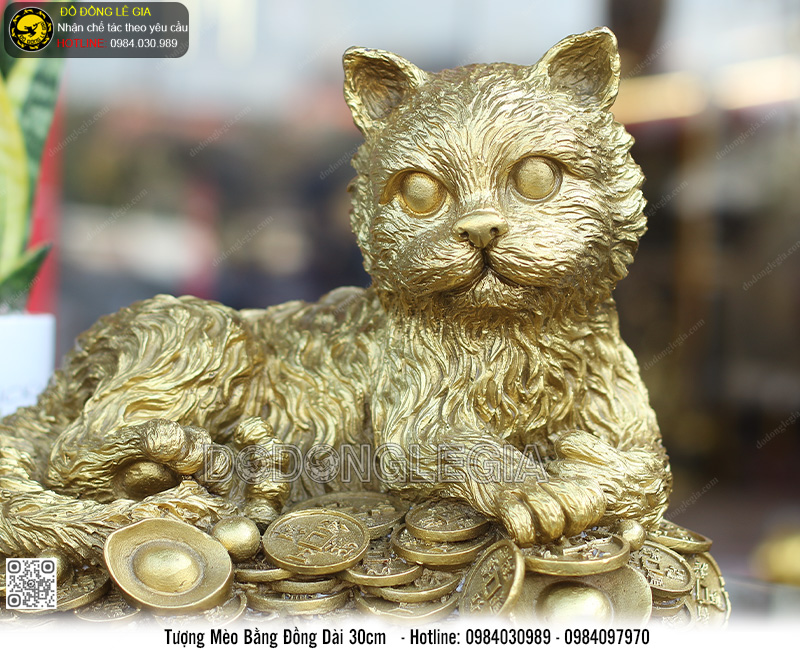 Linh vật mèo bằng đồng 24x30cm