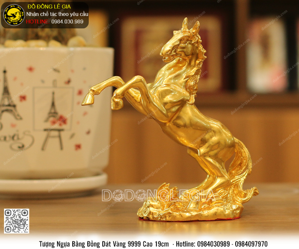 Tượng Ngựa bằng đồng dát vàng 9999 cao 19cm