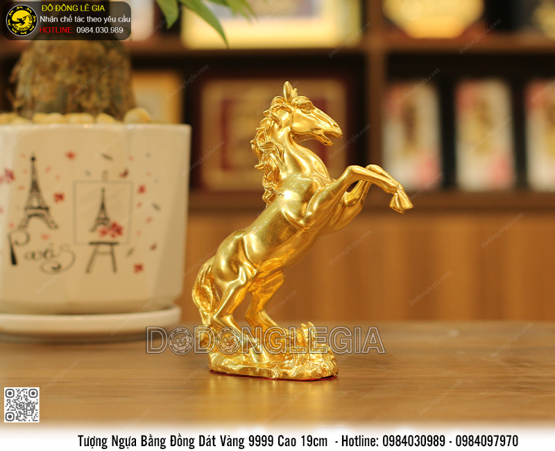Tượng Ngựa bằng đồng dát vàng 9999 cao 19cm
