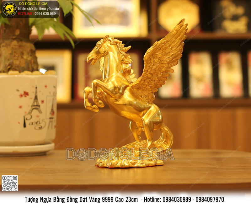 Tượng Ngựa Cánh dát vàng 9999 cao 23cm