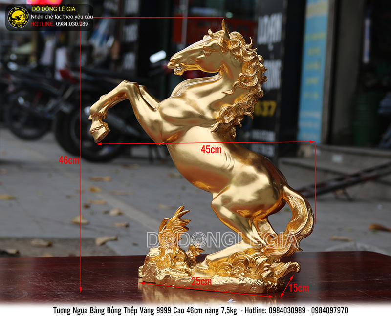 Tượng Ngựa bằng đồng thếp vàng 9999