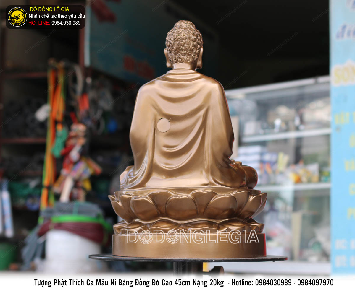 Tượng phật Thích ca đúc bằng đồng đỏ làm màu giả cổ cao 45cm