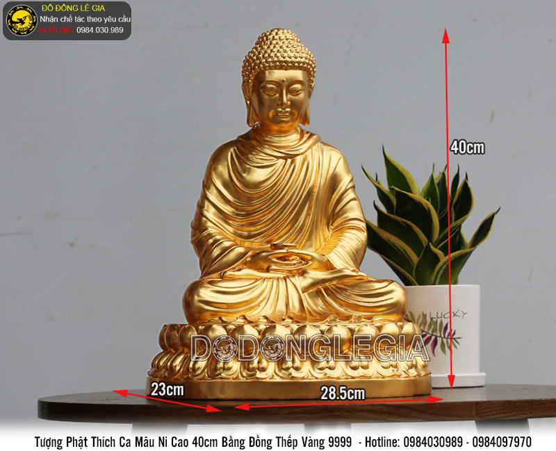 Tượng phật bổn sư thích ca thếp vàng 9999 cao 40cm