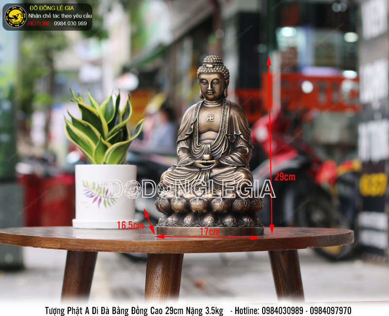 Tượng phật A di đà bằng đồng cao 29cm