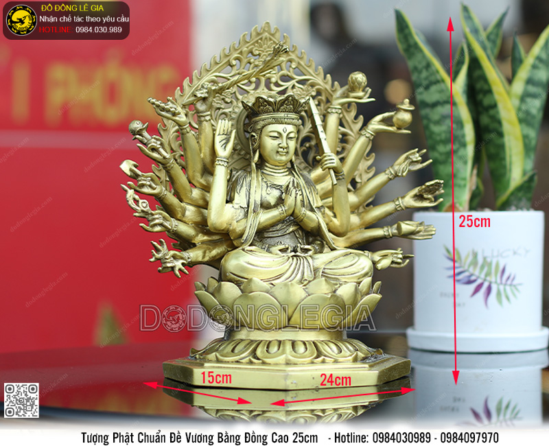 Tượng Phật Chuẩn Đề bằng đồng cao 25cm