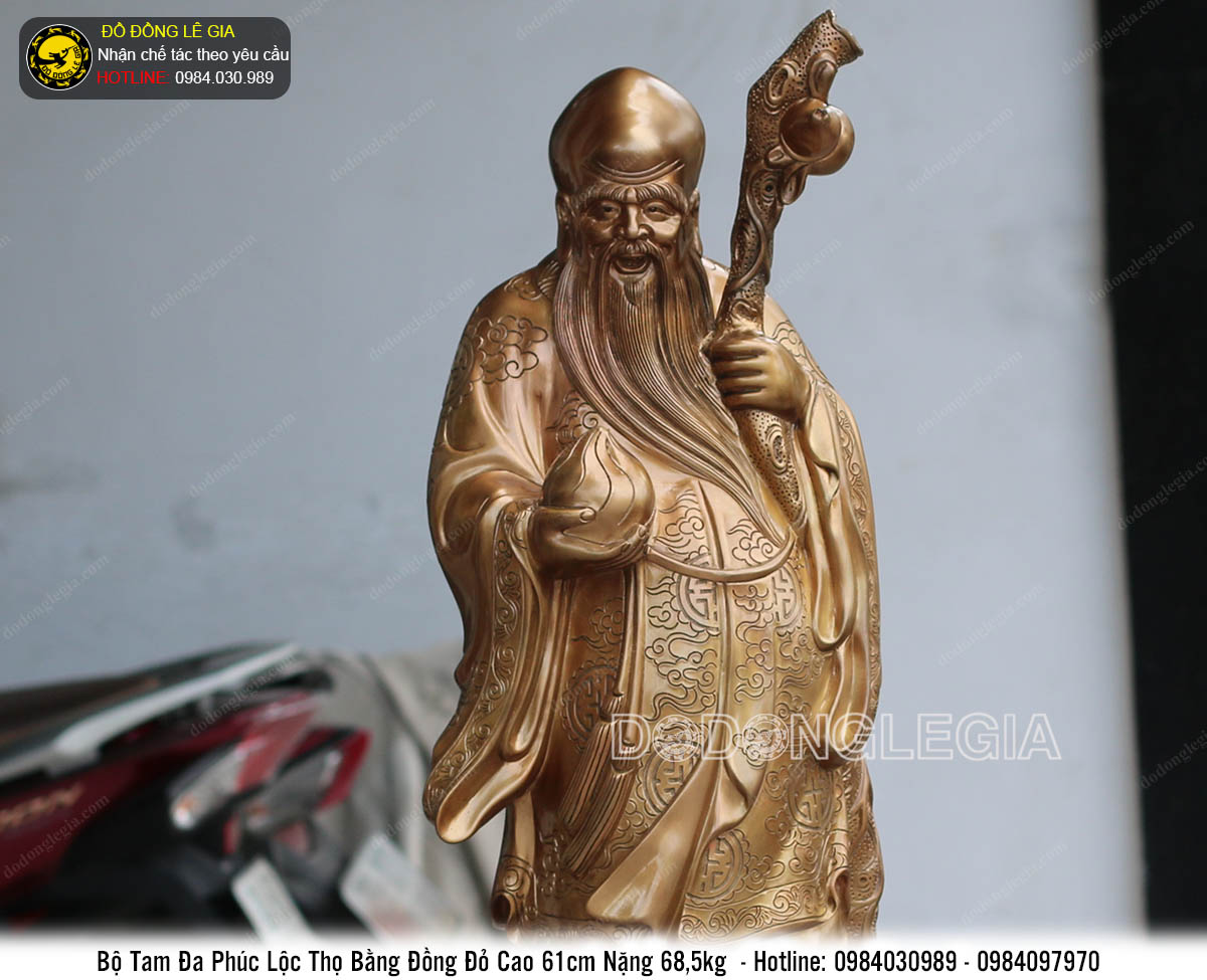 Bộ tượng Phúc Lộc Thọ bằng đồng đỏ cao 61cm