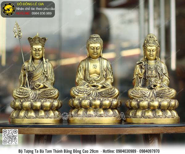 Bộ Tượng Ta Bà Tam Thánh bằng đồng cao 29cm