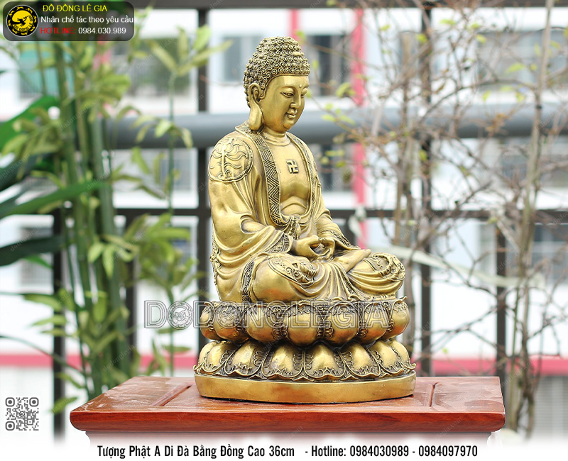Tượng Phật A Di Đà bằng đồng cao 36cm