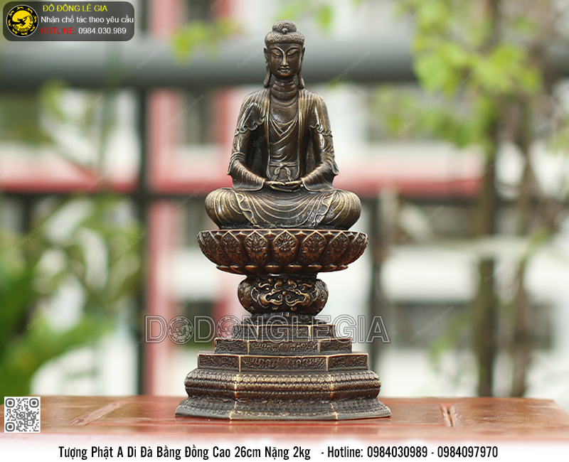 Tượng Phật A Di Đà Bằng Đồng Theo Mẫu Chùa Bút Tháp Cao 26cm