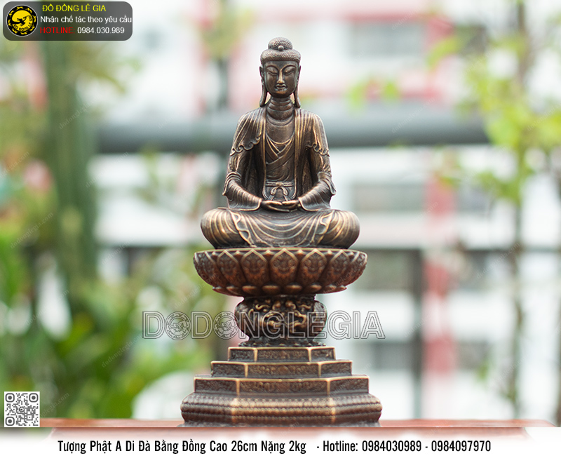 Tượng Phật A Di Đà Bằng Đồng Theo Mẫu Chùa Bút Tháp Cao 26cm