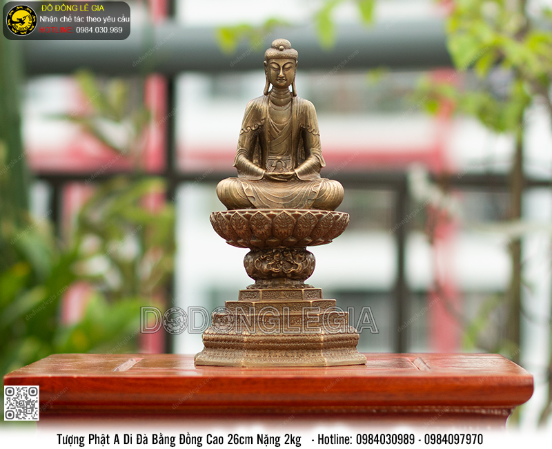 Tượng Phật A Di Đà Bằng Đồng Theo Mẫu Chùa Bút Tháp Cao 26cm