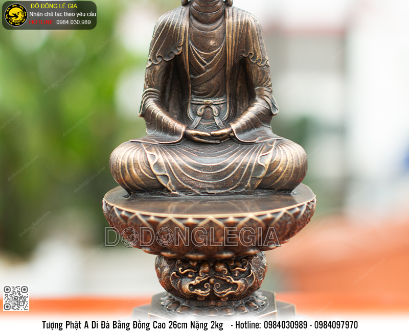 Tượng Phật A Di Đà Bằng Đồng Theo Mẫu Chùa Bút Tháp Cao 26cm