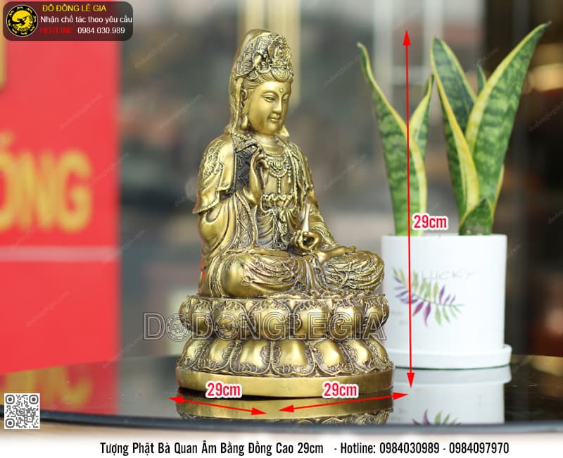 Tượng Phật Bà Quan Âm bằng đồng cao 29cm