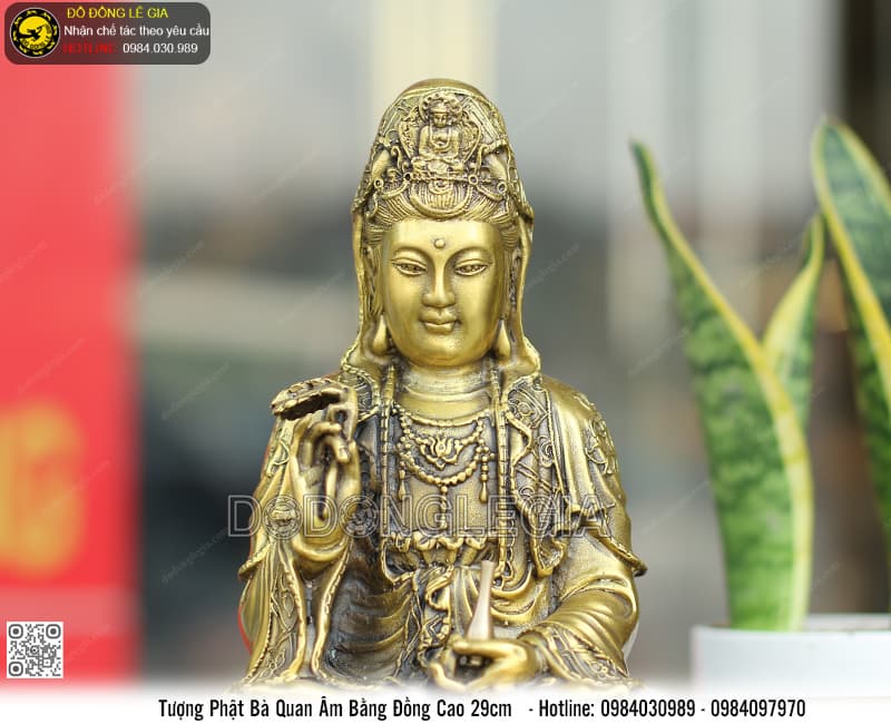 Tượng Phật Bà Quan Âm bằng đồng cao 29cm