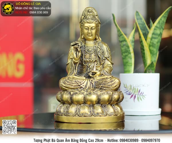 Tượng Phật Bà Quan Âm bằng đồng cao 29cm