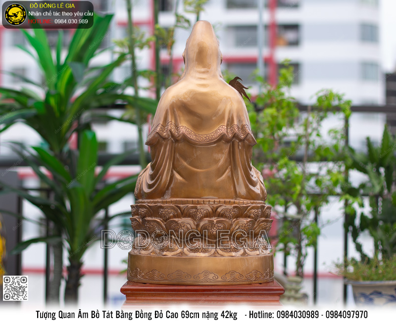 Tượng Phật Quan Âm đồng đỏ cao 69cm