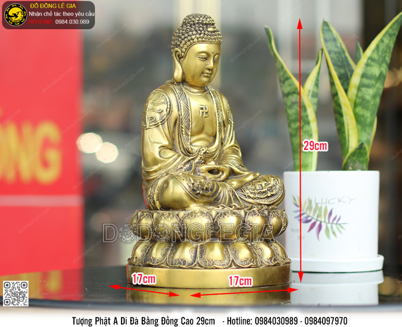 Tượng phật A Di Đà bằng đồng cao 29cm