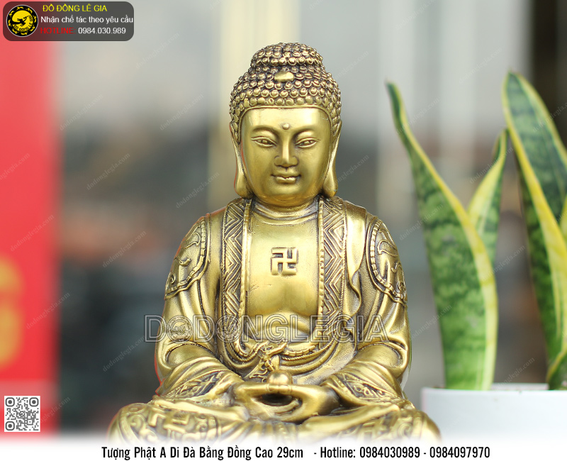 Tượng phật A Di Đà bằng đồng cao 29cm